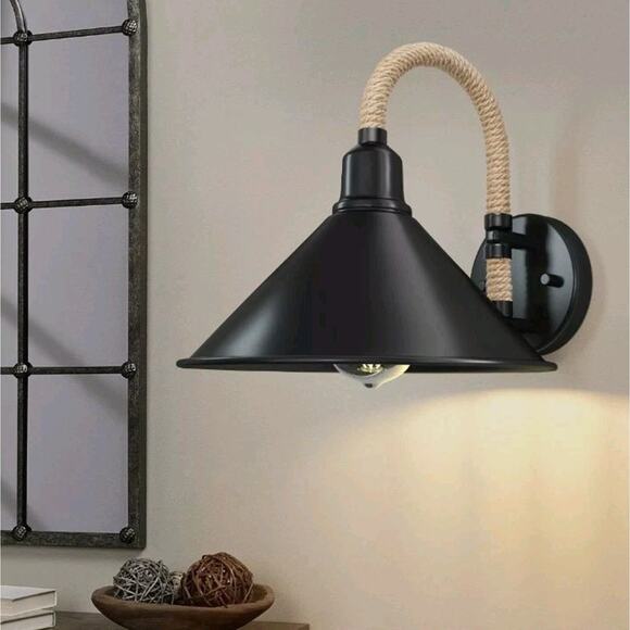 Industrial Wall Light Fixture Outdoor Farmhouse Rustic Wall Sconce Light Black - Picture 1 of 11